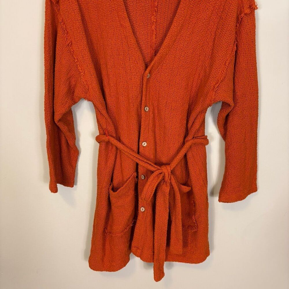 Free People Beach Orange Knit 100% Cotton V Neck Button Front Cardigan Sweater S - Picture 4 of 8